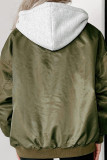 Color Block Fake Two Pieces Button Hooded Jacket