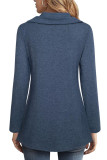 Blue Irregular Length Buttoned Long Seelves Top