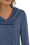 Blue Irregular Length Buttoned Long Seelves Top