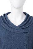 Blue Irregular Length Buttoned Long Seelves Top