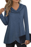 Blue Irregular Length Buttoned Long Seelves Top