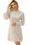 Apricot Shirred Collar Bubble Sleeve Mini Dress