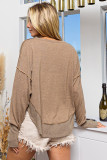 Dark Brown Exposed Seam Ribbed Thumbhole Sleeve Buttoned Sweatshirt