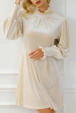 Apricot Shirred Collar Bubble Sleeve Mini Dress