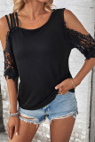 Black Cold Shoulder Lace Sleeves Top