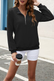 Plain Texture Zipper Down Pullover Sweatshirt