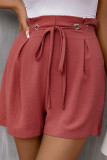 Red High Waist Front Tie Shorts