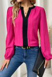 Rose V Neck Contrast Tape Puff Blouse
