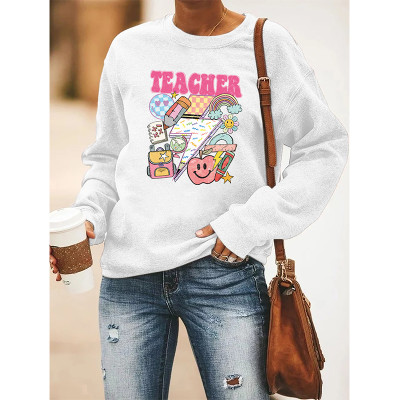 Teacher Print Long Sleeve Sweatshirts Women Boutique Wholesale