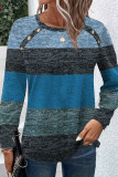 Color Block Side Button Long Sleeves Top