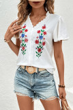 White V Neck Embroidery Lace Blouse