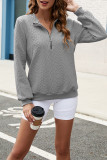 Plain Texture Zipper Down Pullover Sweatshirt