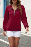 Plain Texture Zipper Down Pullover Sweatshirt