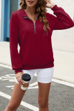 Plain Texture Zipper Down Pullover Sweatshirt
