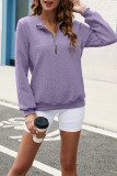 Plain Texture Zipper Down Pullover Sweatshirt