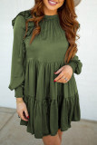 Moss Green Ruffled High Waist Long Sleeve Mini Dress