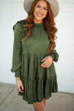 Moss Green Ruffled High Waist Long Sleeve Mini Dress