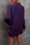 Plain Button Up Pockets Blouse Shirt