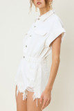 Ripped Raw Hem Button One Piece Jumpsuit