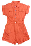 Ripped Raw Hem Button One Piece Jumpsuit