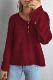V Neck Button Stitching Knitting Pullover Top