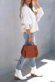 Plain Waffle Knit Button Up Crop Shacket