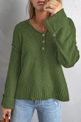 V Neck Button Stitching Knitting Pullover Top