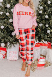 Multicolor MERRY Graphic Pullover and Plaid Pants Lounge Set