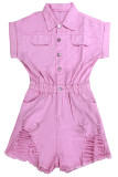 Ripped Raw Hem Button One Piece Jumpsuit