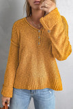 V Neck Button Stitching Knitting Pullover Top