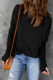 Black Solid Crew Neck Long Sleeve Top