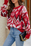 Red Aztec Knitting Pullover Sweater