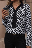 Black Printed V Neck Blouse