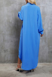 Blue Button Up Maxi Shirt Dress