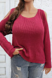 Red Plus Size Cold Shoulder Knitting Top