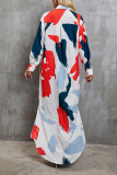 Paint Print Button Up Maxi Shirt Dress