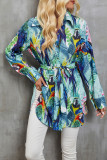 Button Up Floral Ruffle Shirt