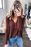 Red Dahlia Waffle Ribbed Knit Patchwork Henley Top