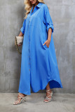 Blue Button Up Maxi Shirt Dress