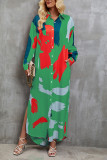Paint Print Button Up Maxi Shirt Dress