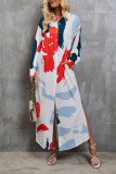 Paint Print Button Up Maxi Shirt Dress
