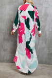 Paint Print Button Up Maxi Shirt Dress