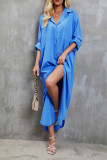 Blue Button Up Maxi Shirt Dress