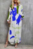 Paint Print Button Up Maxi Shirt Dress