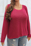 Red Plus Size Cold Shoulder Knitting Top