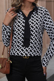 Black Printed V Neck Blouse
