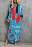 Paint Print Button Up Maxi Shirt Dress