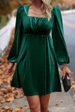 Dark Green Square Neck Flare Dress