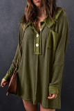 Green Waffle Knit Buttoned Long Sleeve Top