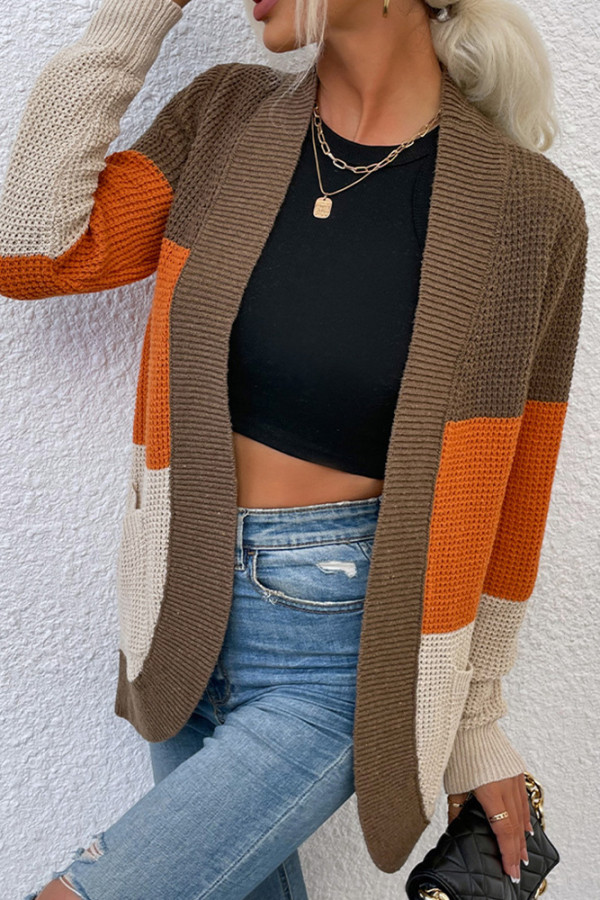 Color Block Open Knit Cardigan